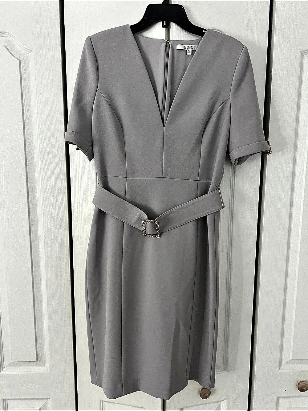 Badgley Mischka Gray Midi Dress Size 12 Like New